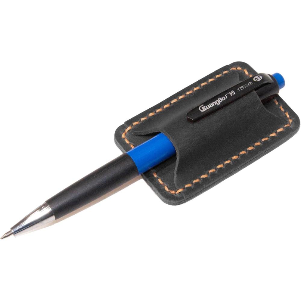 imageHandmade Leather Pen Holder Clip Notebook Pen Loop Stylish Leather Pen Holderfor Books notebook pen pencil holder clip and Practical Pen Organizer Single pen holder BlackSingle pen holder Black