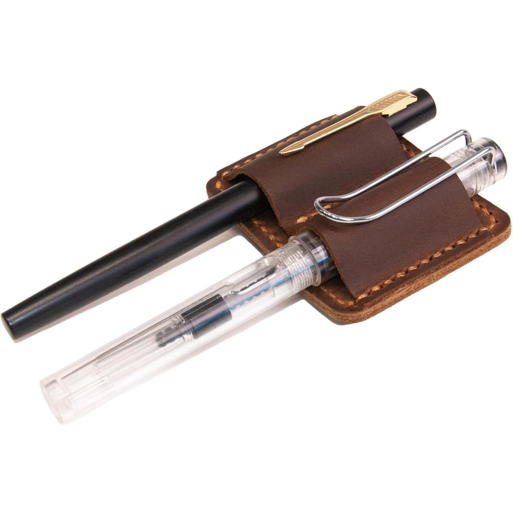 imageHandmade Leather Pen Holder Clip Notebook Pen Loop Stylish Leather Pen Holderfor Books notebook pen pencil holder clip and Practical Pen Organizer Single pen holder BlackBrown