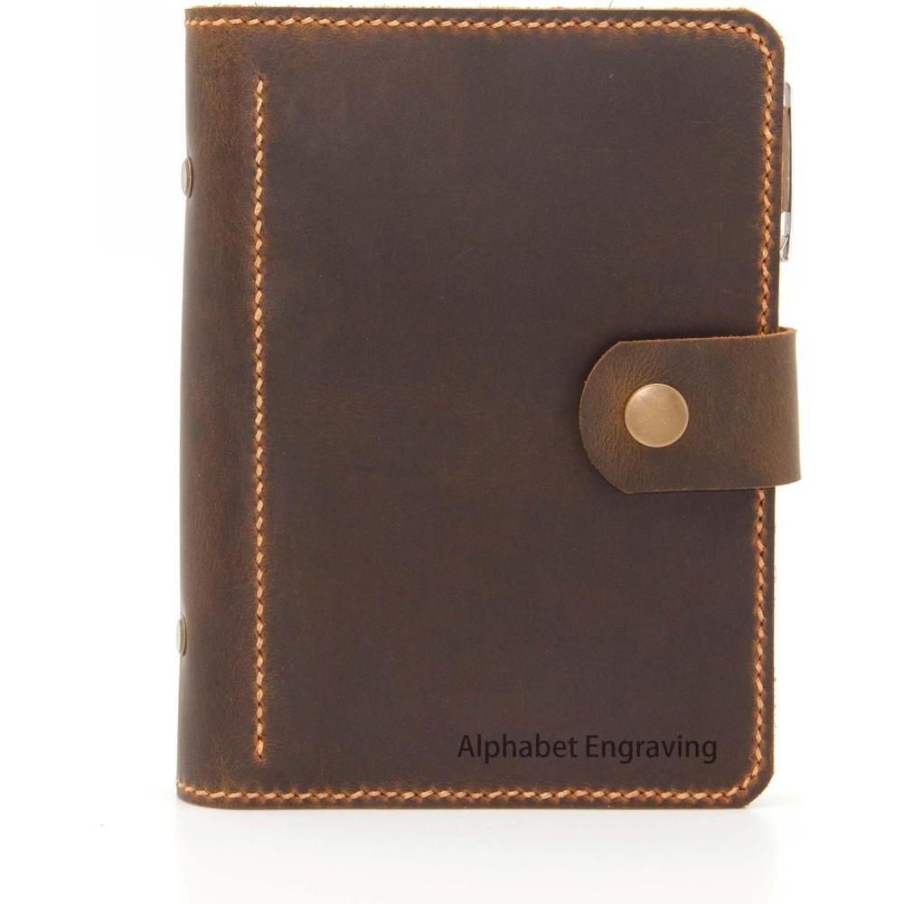 imagePersonalized A6 6 Ring Leather Refillable Planner Binder Travelers Journal Distressed Tooled LeatherLined Paper 160 Pages Customized Gift