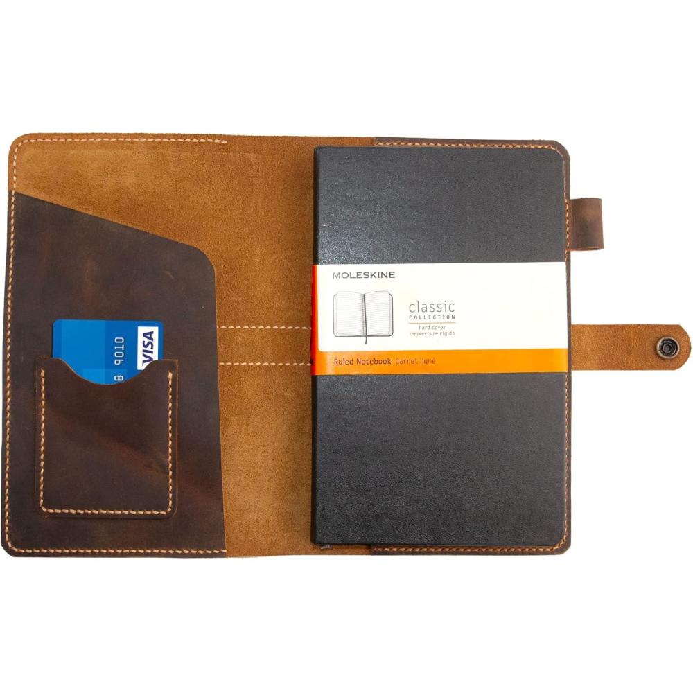 imageTurbosnail Leather Journal Cover for Moleskine Large Size Hard Cover Notebook Handmade Leather Cover for 5quotx825quot Hardback Notebookwith pen holder Notebook Cover BlueBrown
