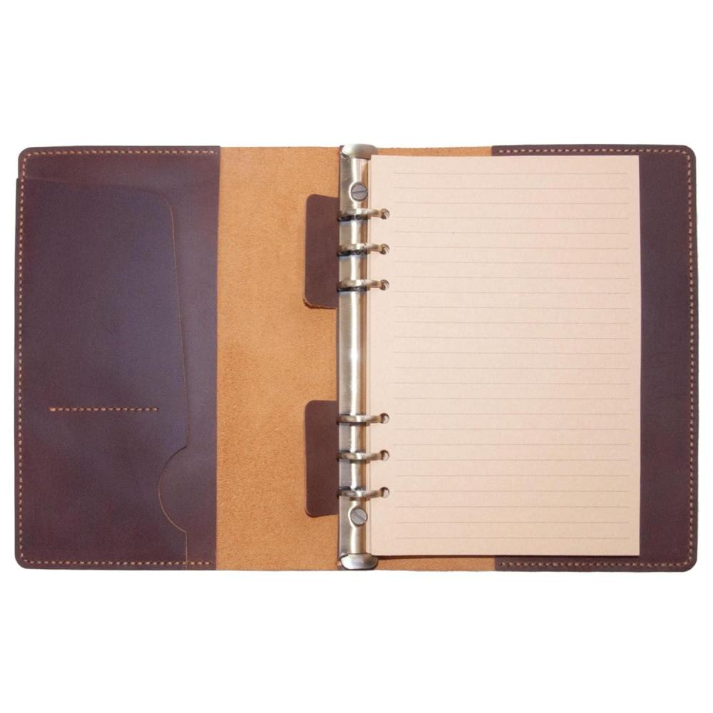 imageTurbosnail Personalized Size A5 6 Ring Leather Refillable Planner Binder Travelers Journal Sketchbook Distressed Leather Travel Journal For Men Women Lined Paper 160 Pages