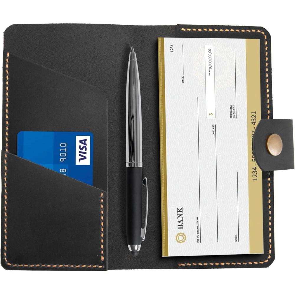 image:imageLeather checkbook holder Checkbook cover handmade For Women and Men Christmas gifts BlackBlack
