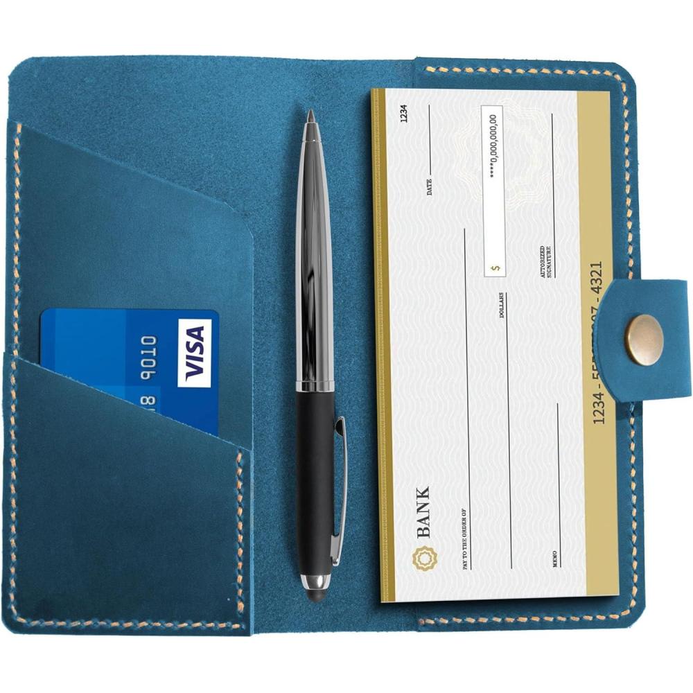 image:imageLeather checkbook holder Checkbook cover handmade For Women and Men Christmas gifts BlackBlue