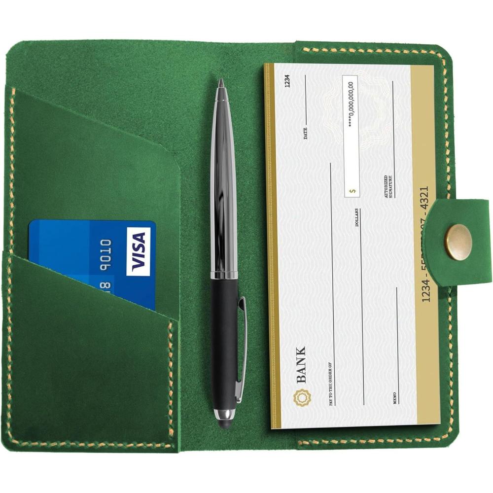 image:imageLeather checkbook holder Checkbook cover handmade For Women and Men Christmas gifts BlackGreen