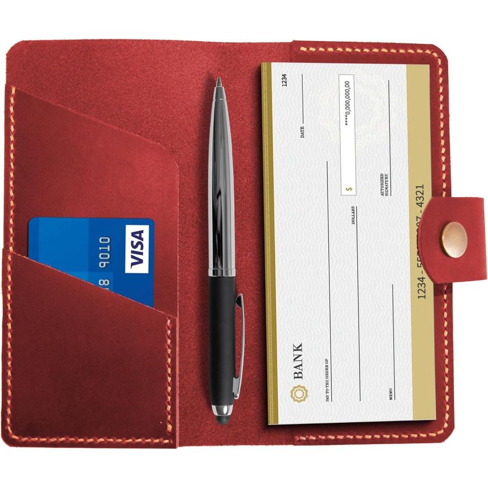 image:imageLeather checkbook holder Checkbook cover handmade For Women and Men Christmas gifts BlackRed