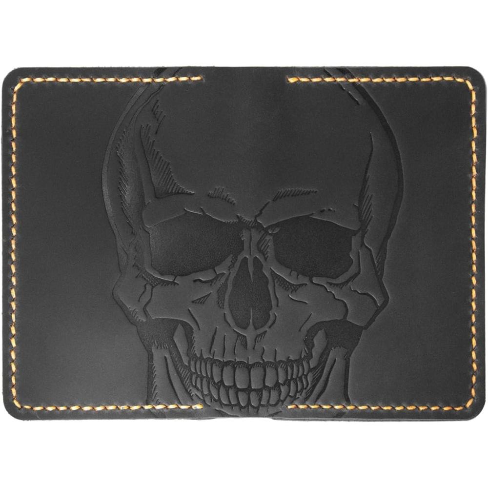 image:imageLeather for Men Front Pocket Card Holder Minimalist Wallet Leather Card Sleeve Minimalist Handmade Card HolderStyle 2 Skull and Bones