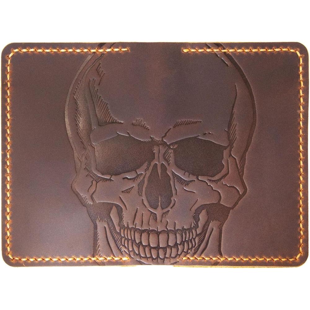 image:imageLeather for Men ampamp Women Front Pocket Card HolderMinimalist WalletLeather Card SleeveStyle 2 Skull and Bones