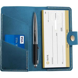Leather checkbook holder, Checkbook cover handmade, For Women and Men, Christmas gifts (Black)(Blue)