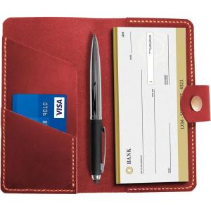 Leather checkbook holder, Checkbook cover handmade, For Women and Men, Christmas gifts (Black)(Red)