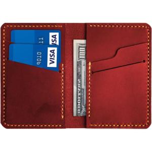 Leather for Men & Women Front Pocket Card Holder | Minimalist Wallet | Front Pocket Wallet | Leather Card Sleeve | Minimalist Handmade Card Holder (Dark Green（Style 2）)(Red)