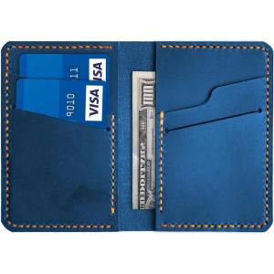 Leather for Men & Women Front Pocket Card Holder | Minimalist Wallet | Front Pocket Wallet | Leather Card Sleeve | Minimalist Handmade Card Holder (Dark Green（Style 2）)(Blue)