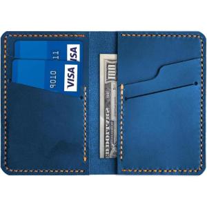 Personalized Handcrafted Custom Wallet, Bifold Card and Cash Wallet, Minimalist Leather Wallet, Leather Cardholder, Handmade Wallet, Mens Leather Wallet, Gift for Him (Brown)(Blue)