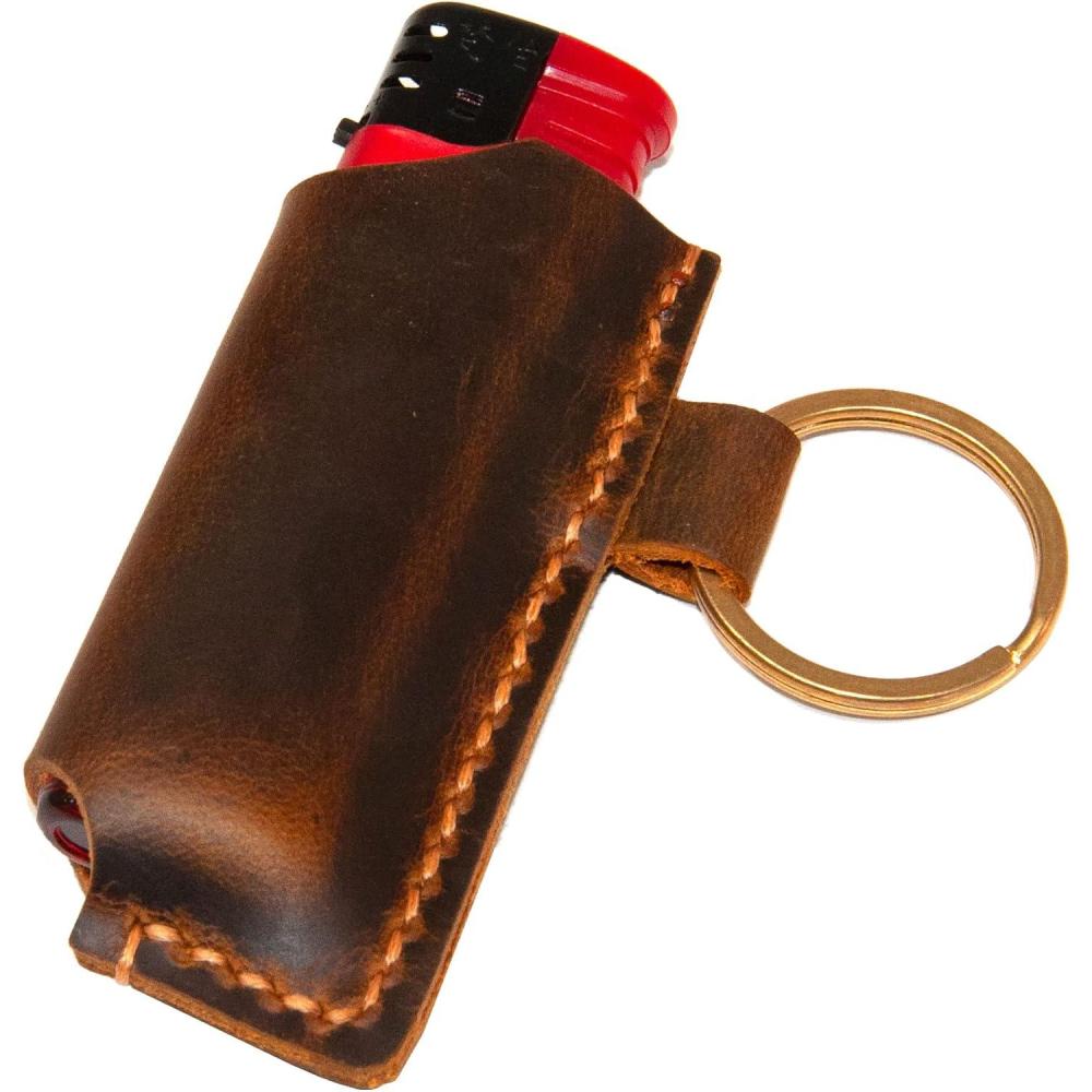 image:imagePersonalized Lighter Pouch made to fit BIC Lighter Sleeve Leather lighter case for BIC Lighter cover that fits on BIC Leather lighter Mens Stylish Leather Items Camping Gear