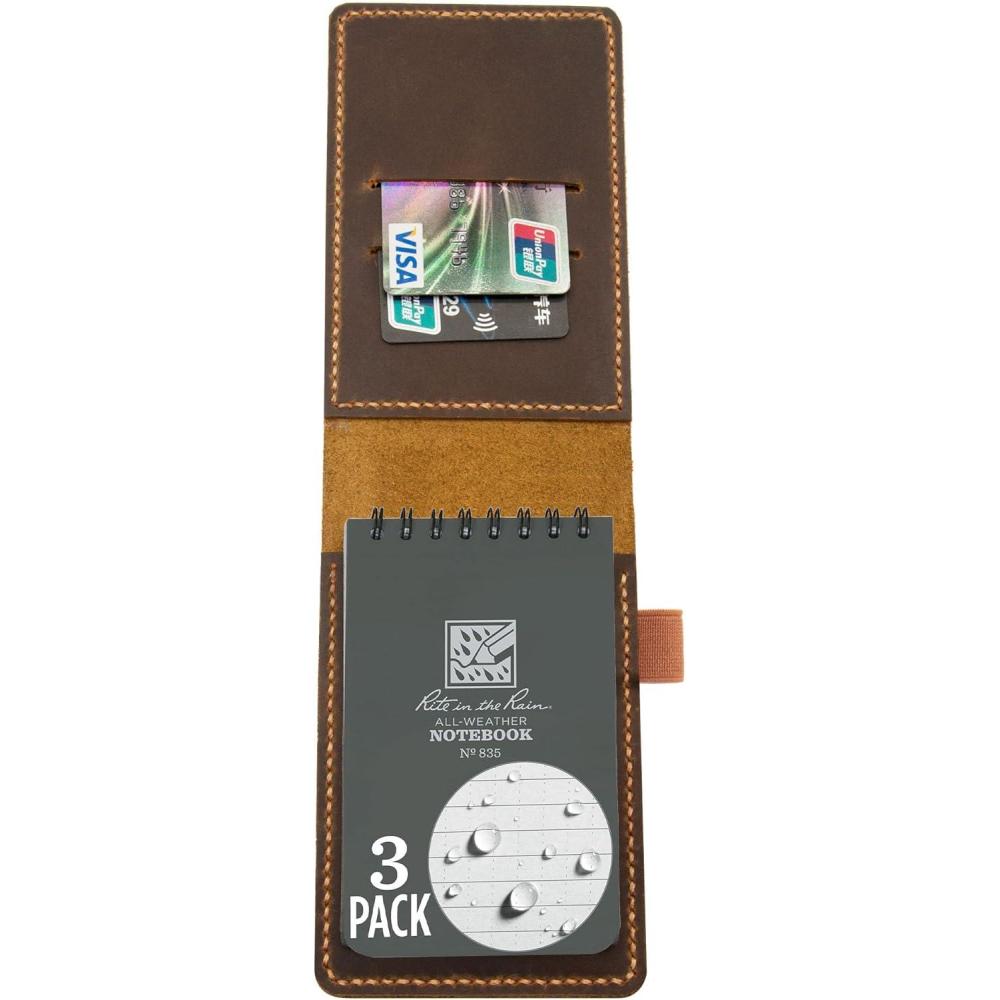 image:imagePersonalized Real Genuine Leather Notepad Cover For Mini Pocket Notebook 3 X 5 4 X 6 Leather Cover For Rite In The Rain TopSpiral NotebookCustomized Gift