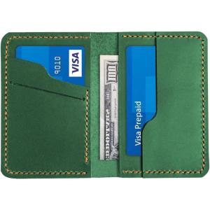 Leather for Men & Women Front Pocket Card Holder | Minimalist Wallet | Front Pocket Wallet | Leather Card Sleeve | Minimalist Handmade Card Holder (Brown)(Dark Green（Style 2）)