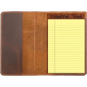 Genuine Leather Notebook Notepad Cover for TOPS The Legal Pad Writing Pads Docket 5″ x 8″ Cover, retro real leather portfolio folder cover organizer (Brown)(Brown)