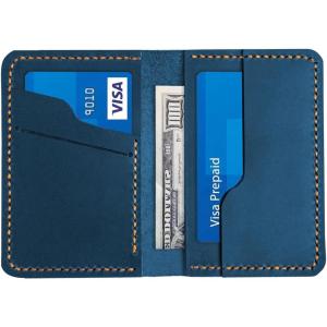 Leather for Men & Women Front Pocket Card Holder | Minimalist Wallet | Front Pocket Wallet | Leather Card Sleeve | Minimalist Handmade Card Holder (Dark Green)(Blue（Style 2）)